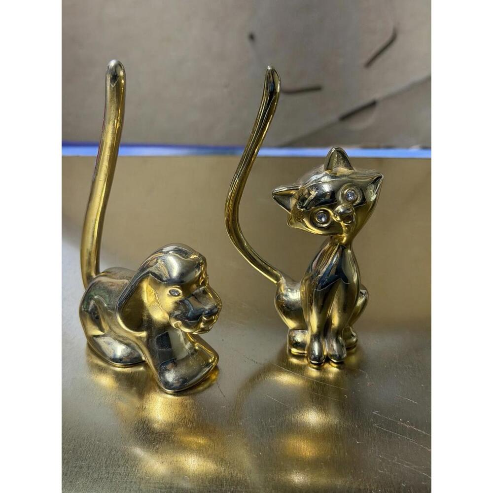 Vintage Mid Century Modern Brass Cat Figurine Siamese Sculpture Animal MCM Pair